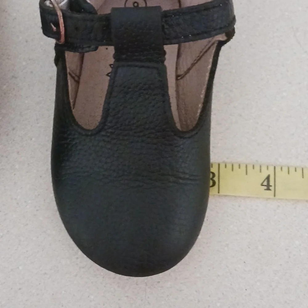 Teg+Lai  T Strap Black Rubber Flex Sole Shoes